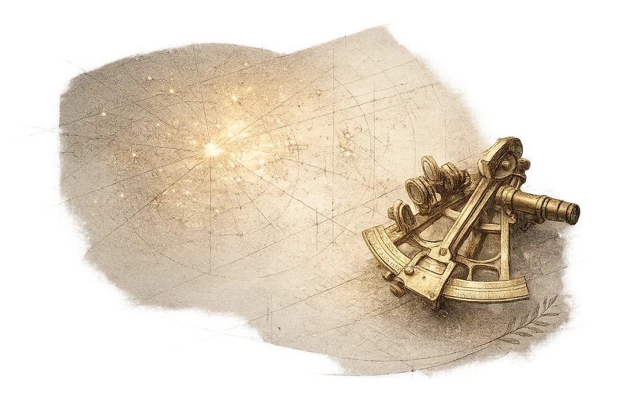 Illustration of an antique brass sextant